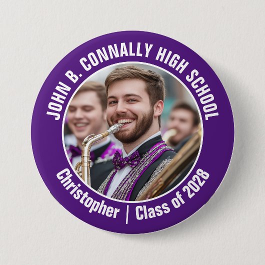 Paarse Marching Band Foto High School Spirit Ronde Button 7,6 Cm (Voorkant)