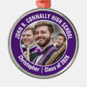 Paarse Marching Band Foto Middelbare School Kerstm Metalen Ornament (Voorkant)