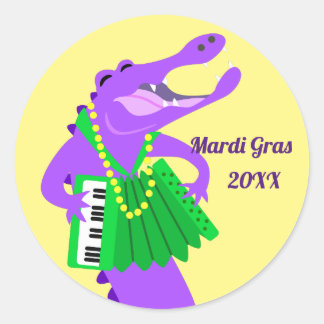 Paarse Mardi Gras Alligator Ronde Sticker