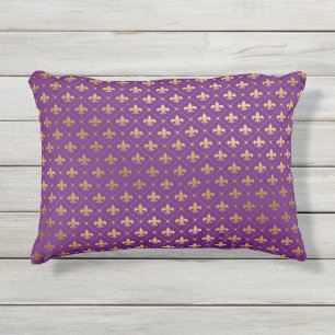 Paarse Mardi Gras Elegante Gouden Fleur De Lis Buitenkussen