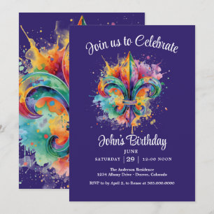 Paarse Mardi Gras Heren Verjaardagsfeest Kaart