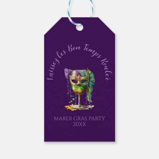 Paarse Mardi Gras-masker Cadeaulabel (Voorkant)