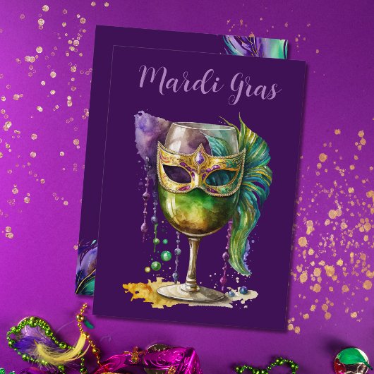 Paarse Mardi Gras Masker Kaart