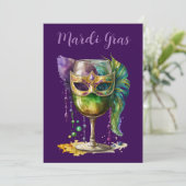 Paarse Mardi Gras Masker Kaart (Staand voorkant)