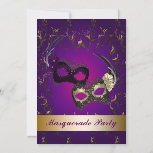 Paarse Mardi Gras-masker Maskerade Feest Uitnodigi Kaart (Voorkant)