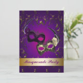 Paarse Mardi Gras-masker Maskerade Feest Uitnodigi Kaart (Staand voorkant)