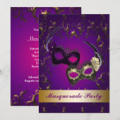 Paarse Mardi Gras-masker Maskerade Feest Uitnodigi Kaart (Voorkant / Achterkant)