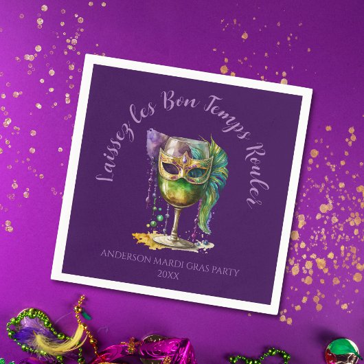 Paarse Mardi Gras-masker Servet