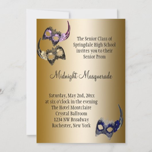 Paarse Mardi Gras Maskers Maskerade Party Kaart (Achterkant)