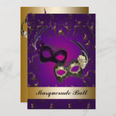 Paarse Mardi Gras Maskers Maskerade Party Kaart (Voorkant / Achterkant)