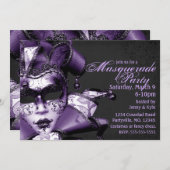 Paarse Mardi Gras Masquerade Kaart (Voorkant / Achterkant)