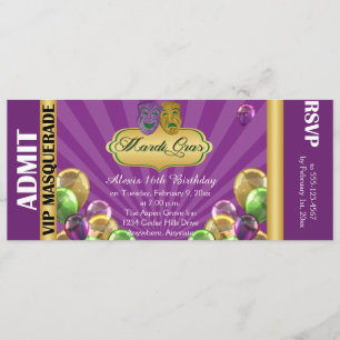 Paarse Mardi Gras Party Ticket Uitnodiging