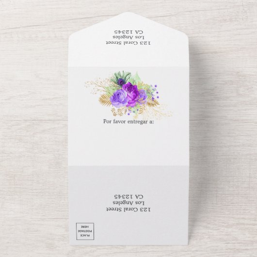 Paarse Mardi Gras-verjaardagsfeestje alles erin All In One Uitnodiging (Buitenkant)