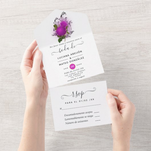 Paarse Mardi Gras-verjaardagsfeestje alles erin All In One Uitnodiging (Afscheurbaar)