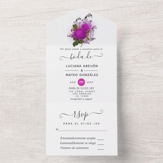 Paarse Mardi Gras-verjaardagsfeestje alles erin All In One Uitnodiging (Binnen)