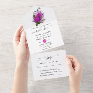 Paarse Mardi Gras verjaardagsfeestje in één All In One Uitnodiging