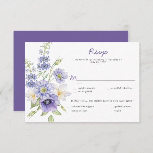 Paarse Margrieten, Anemonen, Rozen RSVP (Voorkant / Achterkant)