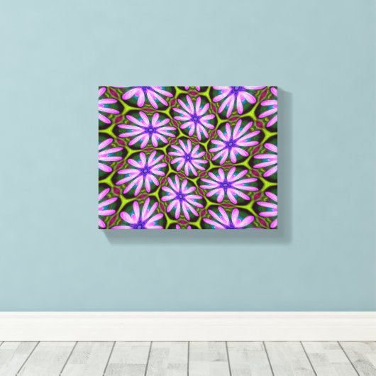 Paarse Margueritepatronen Canvas Afdruk (Insitu (Houten vloer))