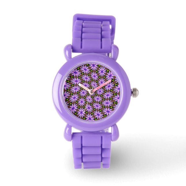 Paarse Margueritepatronen Horloge (Voorkant)