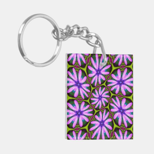 Paarse Margueritepatronen Sleutelhanger (Voorkant Links)