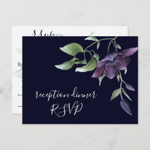 Paarse marine Blue Floral Dark Reception Dinner RS Uitnodiging Briefkaart