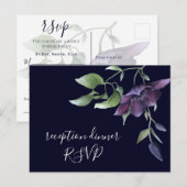 Paarse marine Blue Floral Dark Reception Dinner RS Uitnodiging Briefkaart (Voorkant / Achterkant)