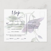 Paarse marine Blue Floral Dark Reception Dinner RS Uitnodiging Briefkaart (Achterkant)