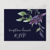 Paarse marine Blue Floral Dark Reception Dinner RS Uitnodiging Briefkaart (Voorkant)