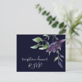 Paarse marine Blue Floral Dark Reception Dinner RS Uitnodiging Briefkaart (Staand voorkant)