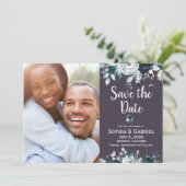 Paarse marine Boho Floral Wedding Save the Date (Staand voorkant)