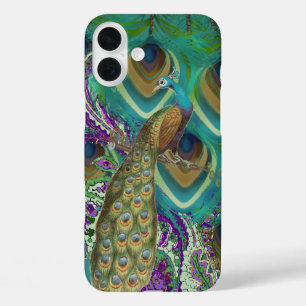 Paarse marine en koper Paisley Peacock en veren iPhone 16 Plus Hoesje