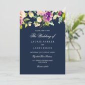Paarse marine Floral Elegant Wedding Invitation Kaart (Staand voorkant)