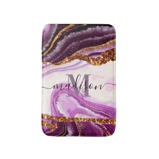 Paarse marmer en glitter badmat (Voorkant Verticaal)