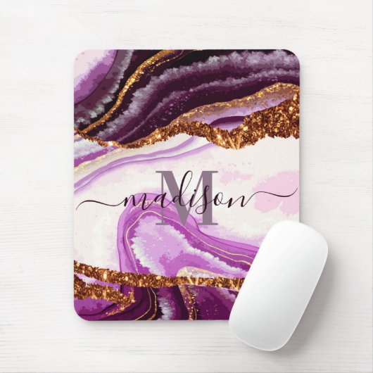 Paarse marmer en glitter muismat (Met muis)