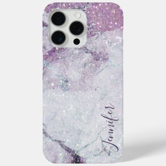 Paarse marmer en Glitter Printen Textuur Case-Mate iPhone Case (Achterkant)
