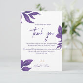 Paarse marmer en gouden eucalyptus Elegant Wedding Bedankkaart (Staand voorkant)