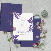 Paarse marmer en gouden eucalyptus Elegant Wedding Kaart