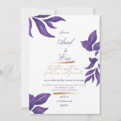 Paarse marmer en gouden eucalyptus Elegant Wedding Kaart (Achterkant)