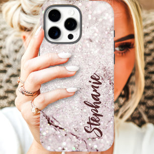 Paarse Marmer Glitter Aangepaste Naam iPhone 16 Pro Hoesje