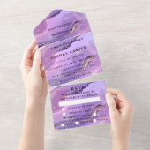 Paarse marmer Gold Agate Weddenschap All In One Uitnodiging (Afscheurbaar)