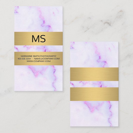 Paarse marmer Gold Metallic Bars Business Visitekaartje (Voorkant / Achterkant)