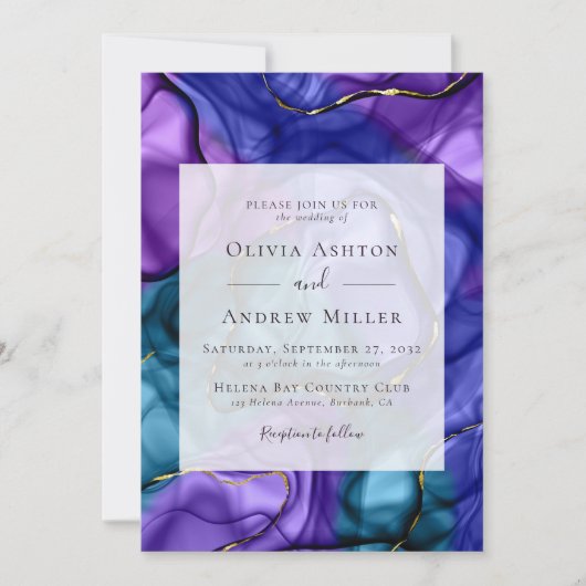 Paarse Marmer Luxe bruiloft Kaart (Voorkant)