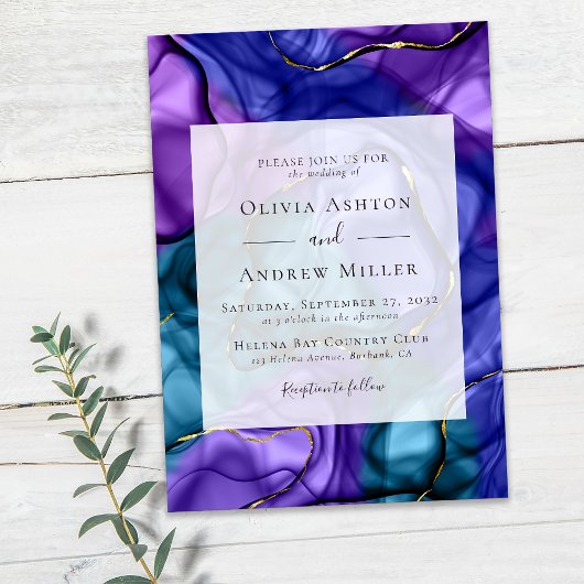 Paarse Marmer Luxe bruiloft Kaart