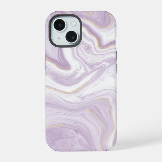 Paarse marmeren achtergrond iPhone 15 case (Achterkant)
