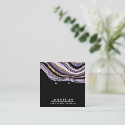 Paarse marmeren agaat Oorbel display Vierkante Visitekaartje (Staand voorkant)