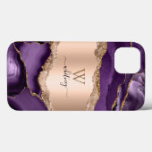 Paarse Marmeren Agaat & Roos Gouden Glitter Sparkl Case-Mate iPhone Case (Achterkant (horizontaal))