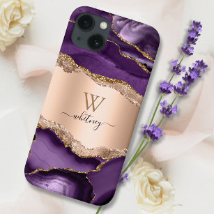 Paarse Marmeren Agaat & Roos Gouden Glitter Sparkl Case-Mate iPhone Case