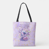 Paarse marmeren bijbelvers en vlinder tote bag (Achterkant)