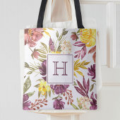 Paarse Marmeren Bloemige Waterverf Mooie Monogram Tote Bag
