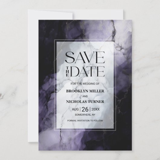 Paarse Marmeren Bruiloft Bewaar de Datum Save The Date (Voorkant)